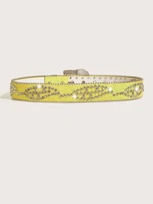 Cinturón con diseño de diamante de imitación con hebilla geométrica - Amarillo - Ver 2