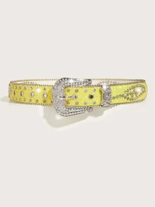 Cinturón con diseño de diamante de imitación con hebilla geométrica - Amarillo - Ver 4
