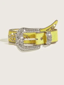 Cinturón con diseño de diamante de imitación con hebilla geométrica - Amarillo - Ver 5