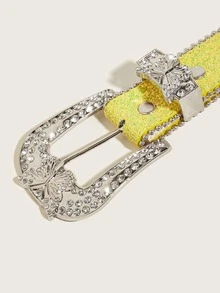 Cinturón con diseño de diamante de imitación con hebilla geométrica - Amarillo - Ver 6