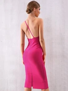 螢光紅單肩緊身連衣裙 - 玫紅色 - 查看 2