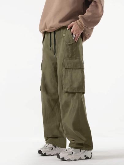 ROMWE UNISEX Men 1pc Drawstring Waist Cargo Baggy Pants, School
