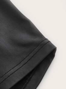 SHEIN ICON Solid PU Leather Crop Top - Black - View 4