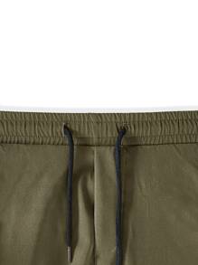 ROMWE MEN ROMWE UNISEX Men 1pc Drawstring Waist Cargo Baggy Pants, School - Army Green - View 5