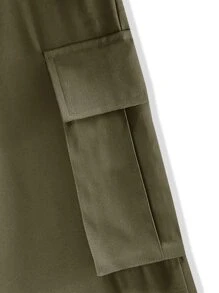 ROMWE MEN ROMWE UNISEX Men 1pc Drawstring Waist Cargo Baggy Pants, School - Army Green - View 6