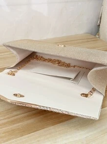 SIIZA Glamorous Glitter Bling, Sequin, Luxury, Shiny Glitter Rhinestone Decor Pleated Detail Flap Square Bag Evening Bag, Dinner Bag Faux Pearl, Rhinestone For Party Girl, Woman, Bride Perfect For Party, Wedding, Prom, Dinner/Banquet, For