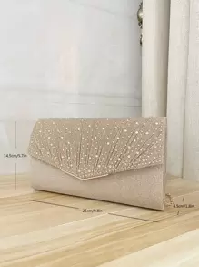 SIIZA Glamorous Glitter Bling, Sequin, Luxury, Shiny Glitter Rhinestone Decor Pleated Detail Flap Square Bag Evening Bag, Dinner Bag Faux Pearl, Rhinestone For Party Girl, Woman, Bride Perfect For Party, Wedding, Prom, Dinner/Banquet, For