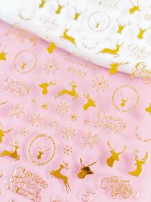 1 hoja Pegatina de arte de uña patrón alce de Navidad - Dorado - Ver 3