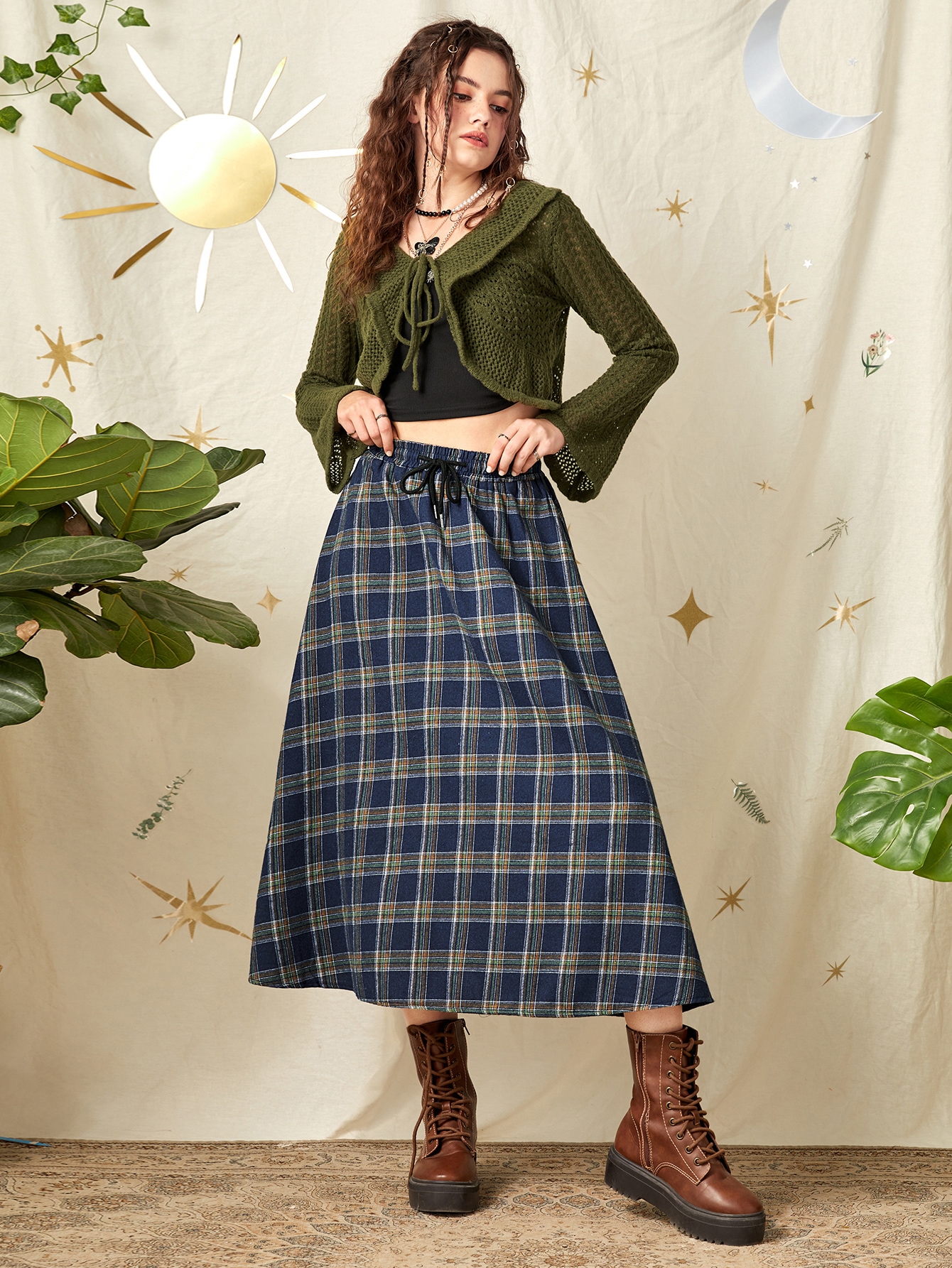 Fairycore Plaid Drawstring Waist Skirt | SHEIN UK