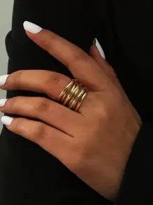 Minimalist Layered Ring - Yellow Gold - View 1