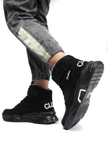 男士字母圖案高幫加絨內裏老爹鞋