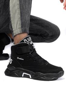 男士字母圖案高幫加絨內裏老爹鞋