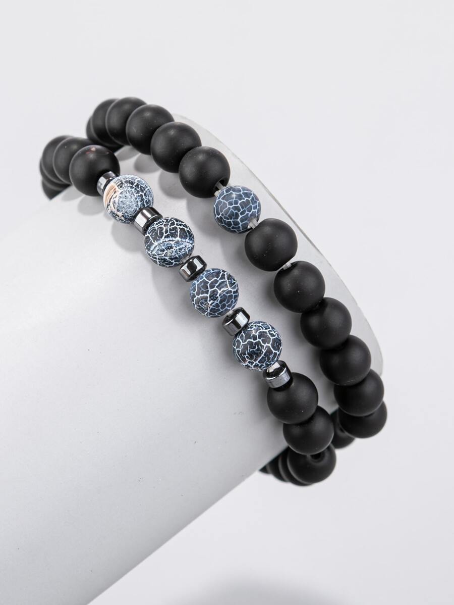 Vòng tay đính cườm 2 chiếc thời trang và phổ biến dành cho nam giới để làm quà tặng trang sức và cho vẻ ngoài sành điệu - Nhiều màu - Xem 1