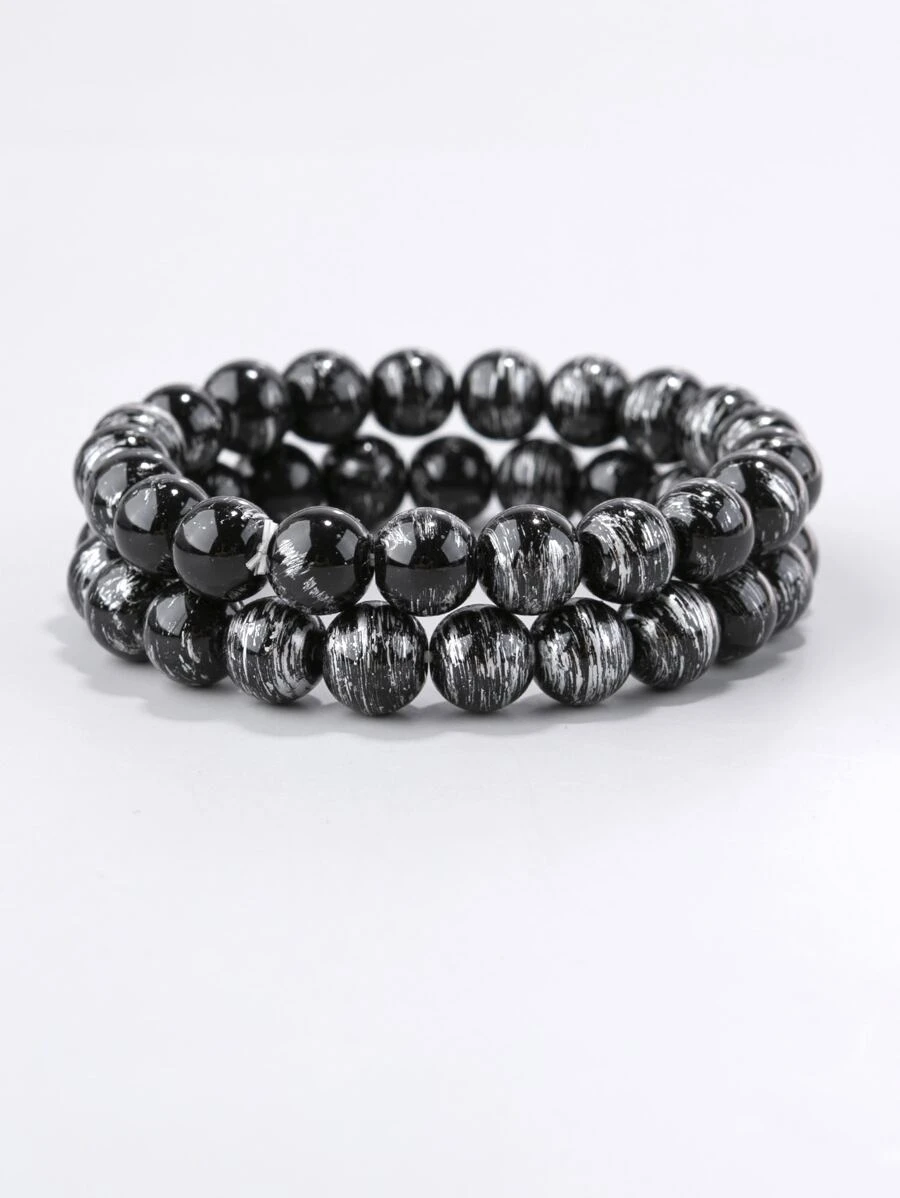 Vòng tay đính cườm 2 chiếc thời trang và phổ biến dành cho nam giới để làm quà tặng trang sức và cho vẻ ngoài sành điệu - màu đen - Xem 1