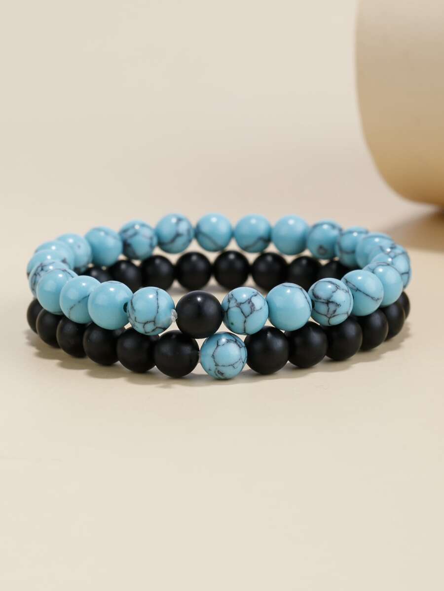 2pcs Men Simple Beaded Bracelet