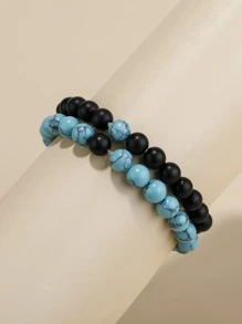 2pcs Men Simple Beaded Bracelet