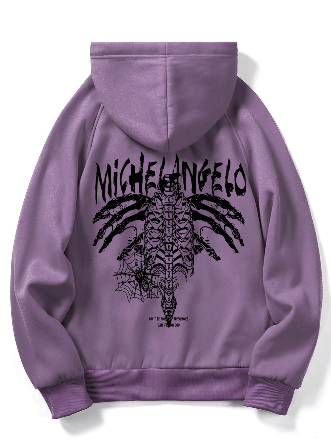 ROMWE MEN Guys Letter Skeleton Graphic Kangaroo Pocket Drawstring Hoodie - Purple - View 1