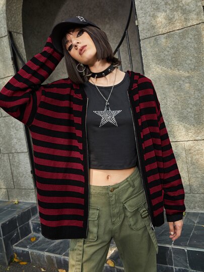 CEINOM Y2k Grunge Women's Sweater Zip Up Cardigan Crop