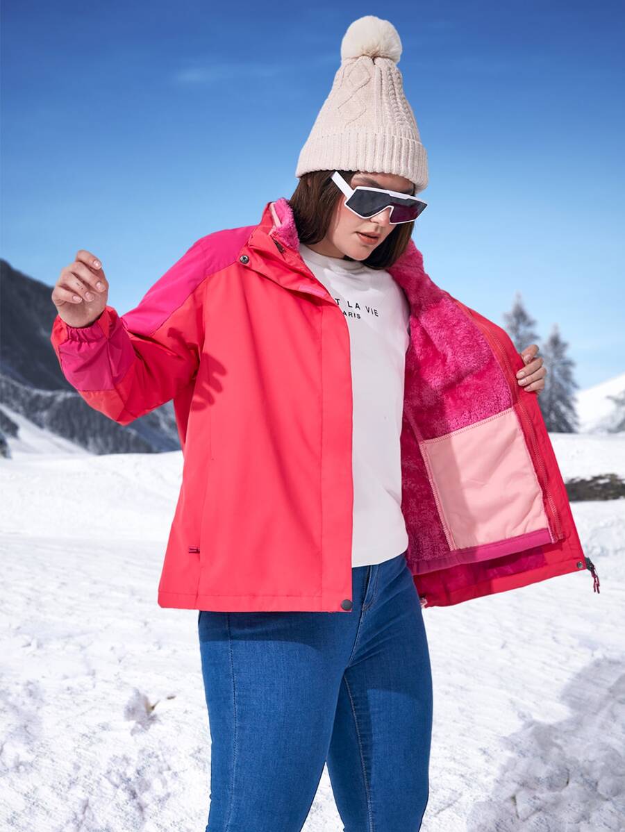 Áo thể thao Plus Size Dây kéo Khối Màu - Màu Hồng  Dưa hấu - Xem 1