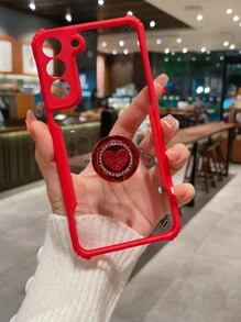 Anti-fall Phone Case With Rhinestone Ring Holder - Red - View 2