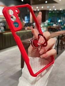 Anti-fall Phone Case With Rhinestone Ring Holder - Red - View 3
