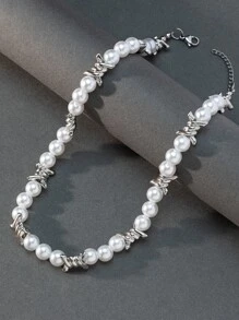 男士假珍珠裝飾串珠項鍊 - 彩色 - 查看 2