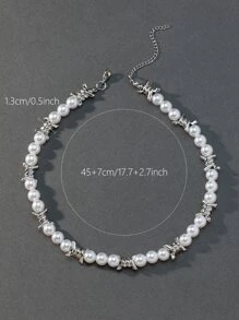 男士假珍珠裝飾串珠項鍊 - 彩色 - 查看 3