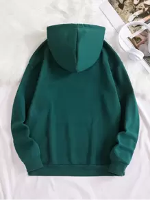 INAWLY Cartoon Print Thermal Lined Hooded Sweatshirt Pullover Fall Sweatshirt - Dark Green - View 2