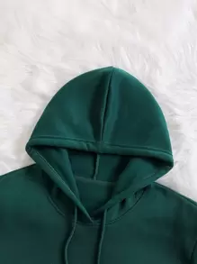 INAWLY Cartoon Print Thermal Lined Hooded Sweatshirt Pullover Fall Sweatshirt - Dark Green - View 3