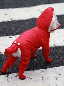 Hooded Pet Raincoat - Red - View 6
