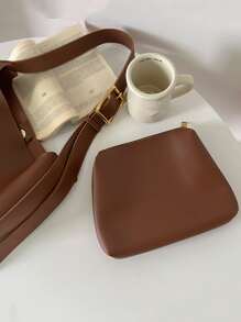 Buckle Decor Hobo Bag - Brown - View 8