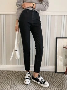 DAZY Skinny Jeans Without Belt - Black - View 3
