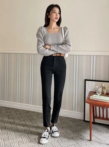 DAZY Skinny Jeans Without Belt - Black - View 5