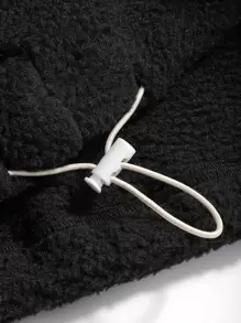 DAZY Letter Patched Detail Drop Shoulder Drawstring Hem Teddy Sweatshirt,Long Sleeve Tops,Fall Women Clothes