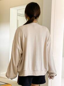 DAZY 字母補丁細節落肩袖飛行員夾克 - 杏色 - 查看 6