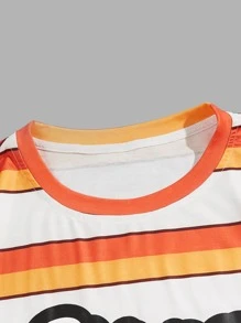 ROMWE MEN Prep Guys Striped & Letter Graphic Tee - Multicolor - View 3