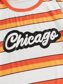 ROMWE MEN Prep Guys Striped & Letter Graphic Tee - Multicolor - View 4