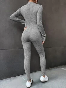SHEIN Unity Half Zipper Unitard Jumpsuit - Light Grey - View 2