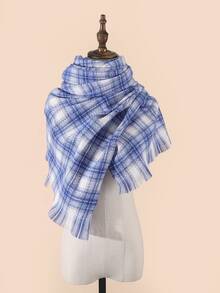 1pc Blue Thickened Tassel Woven Scarf - Multicolor - View 1