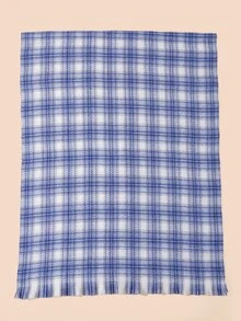 1pc Blue Thickened Tassel Woven Scarf - Multicolor - View 3