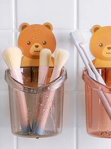 1pc Bear Decor Random Color Toothbrush Storage Box, Cute Wall Mounted Toothbrush Holder For Bathroom - Multicolor - View 5