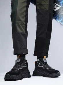 Men Letter Graphic Lace Up Front Sneakers - Black - View 5