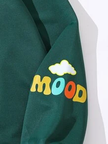 Teen Girls Slogan & Cartoon Graphic Drop Shoulder Sweatshirt - Dark Green - View 5