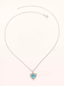 方晶锆石心形和海豚吊坠项链 情人节、妈妈、母亲、母亲节、礼物 - 淺藍色 - 查看 6