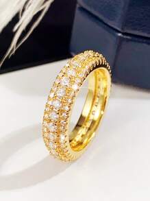 1 pieza Anillo de circonita cúbica elegante, regalo para mujeres en el Día de San Valentín/Boda/Joyería de compromiso - Amarillo Oro - Ver 3