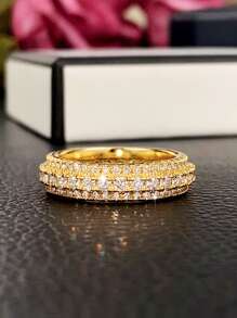 1 pieza Anillo de circonita cúbica elegante, regalo para mujeres en el Día de San Valentín/Boda/Joyería de compromiso - Amarillo Oro - Ver 4