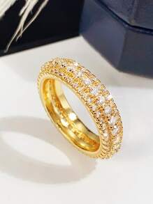 1 pieza Anillo de circonita cúbica elegante, regalo para mujeres en el Día de San Valentín/Boda/Joyería de compromiso - Amarillo Oro - Ver 6
