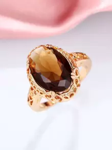 1入組時尚方晶鋯石戒指適合女士適合情人節禮品婚禮訂婚首飾類 - 棕色 - 查看 4