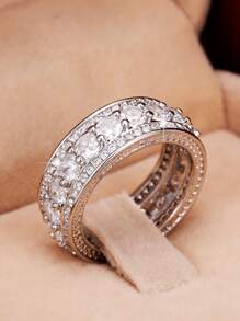 1 chiếc nhẫn đá Cubic Zirconia tinh tế, thích hợp làm quà tặng Ngày Valentine hoặc trang sức dự tiệc cưới cho nữ. - Bạc - Xem 7