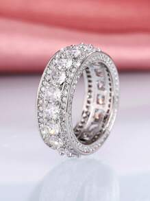 1 chiếc nhẫn đá Cubic Zirconia tinh tế, thích hợp làm quà tặng Ngày Valentine hoặc trang sức dự tiệc cưới cho nữ. - Bạc - Xem 6